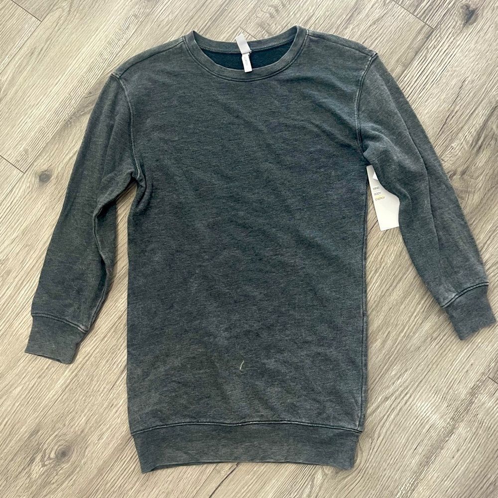 Zella Girl Tunic Sweatshirt Long Sleeve Black Gray Lounge Comfy Cozy L 10 12 NWT